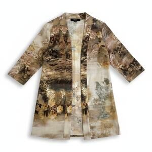 Chicos Travelers Collection Asian Inspired Duster Cardigan Oriental Small Artsy
